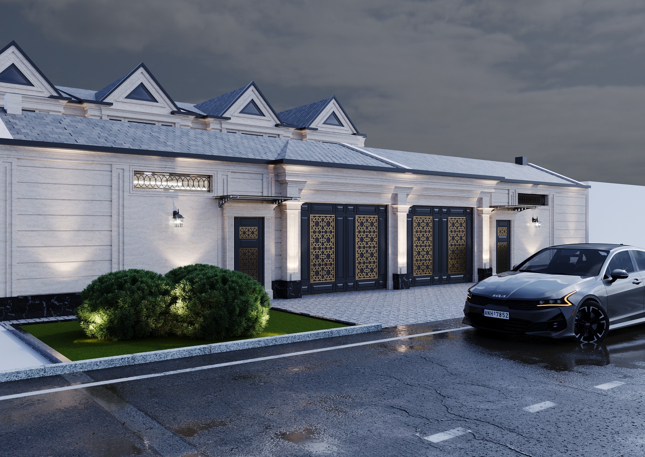 Evening exterior facade