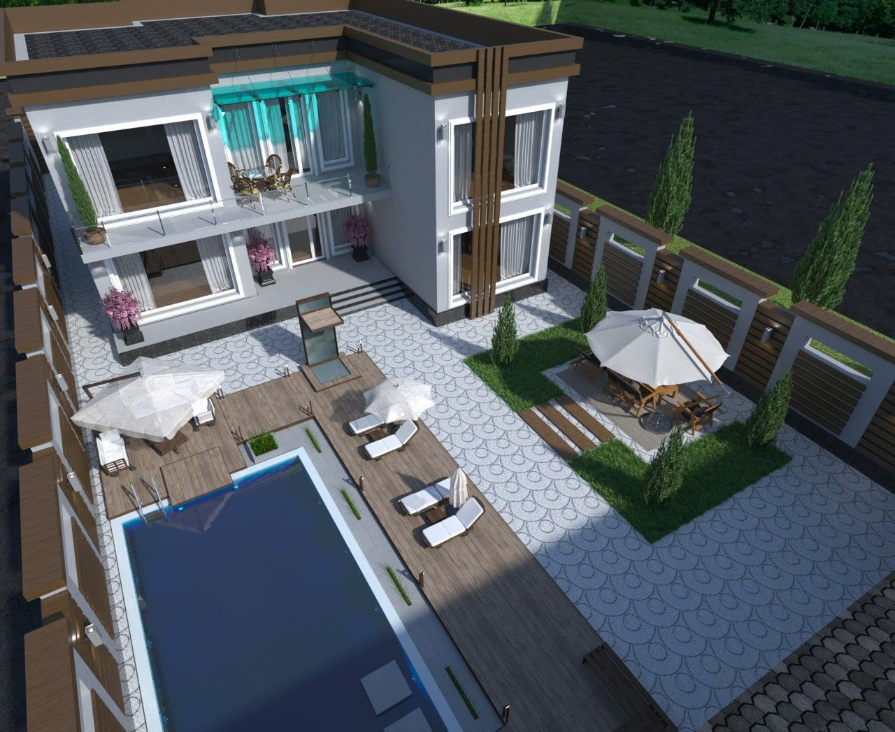 Villa courtyard with pool
